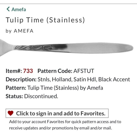 Vintage Amefa Tulip Time Stainless Steel Dinner Knife Holland Satin Finish Colle - Picture 2 of 3